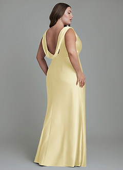 Azazie Kieryn Bridesmaid Dresses Lemon Sorbet Mermaid Pleated Stretch Satin Dress image8