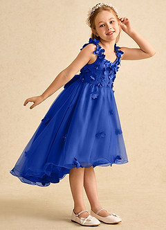 Azazie Tweety Robe Demoiselle D'honneur Fillette Robe Trapèze en Tulle Dentelle Bleu Roi image5
