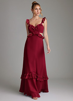 Azazie Malaya Bridesmaid Dresses Burgundy A-Line Corset Chiffon Dress image4