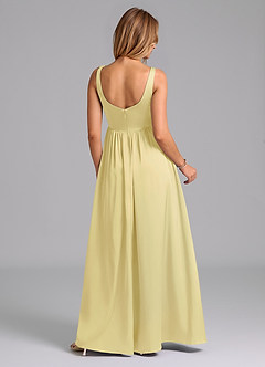 Azazie Keyla Robes de demoiselle d'honneur Robe Trapèze en Satin extensible Plissée Sorbet Citron image4
