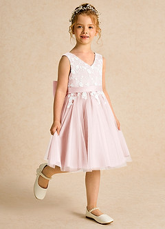 Azazie Butterfly Flower Girl Dresses Blushing Pink A-Line Lace Dress image3