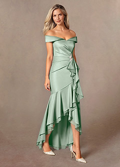 Azazie Billings Mother of the Bride Dresses Agave Mermaid Off the Shoulder Stretch Satin Dress image6