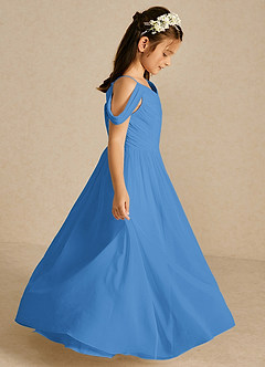 Azazie Chelle Flower Girl Dresses Blue Jay A-Line Pleated Chiffon Dress image4