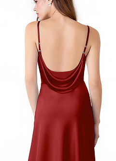 Azazie Alaija Bridesmaid Dresses Pomegranate Mermaid Side Slit Stretch Satin Dress image6