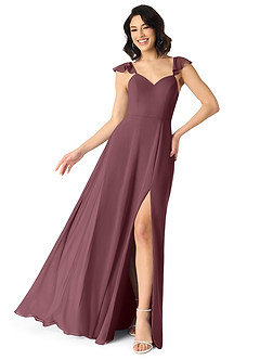 Azazie Everett Bridesmaid Dresses Sangria A-Line V-neck Ruched Chiffon Dress image1