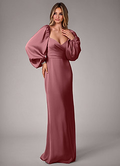 Azazie Sonata Bridesmaid Dresses Desert Rose Sheath Long Sleeve Stretch Satin Convertible Dress image4