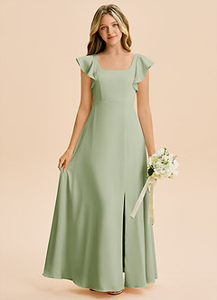 Azazie Bondi Junior Dusty Sage A-Line Side Slit Stretch Satin Dress image1