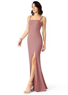 Azazie Gianetta Final Sale Dusty Rose Mermaid Side Slit Stretch Crepe Dress image3