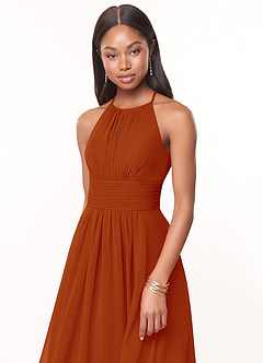 Azazie Bonnie Bridesmaid Dresses Paprika A-Line Keyhole Ruched Chiffon Dress image5