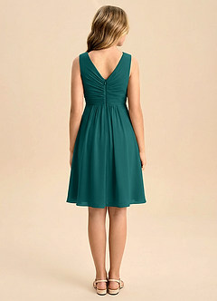 Azazie Skyla Junior Robe Trapèze en Mousseline de soie Plissée Paon image2