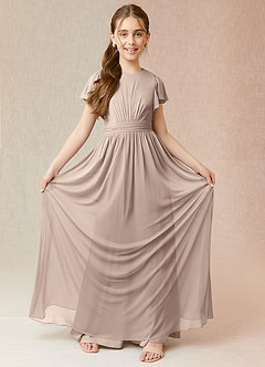 Azazie Mosley Junior A-Linie Gestreift Gittergewebe Kleid Taupe image4