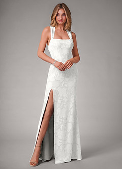 Azazie Luci Robes de demoiselle d'honneur Robe Sirène Convertible en Blumen-Burnout Plissé Blanc image3