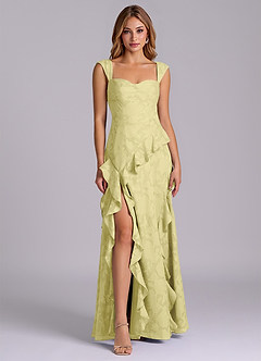 Azazie Sloane Bridesmaid Dresses Lemon Sorbet A-Line Sweetheart Neckline Floral Burnout Dress image1