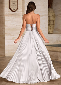 Ylura White A-line Pleated Prom Dress image8