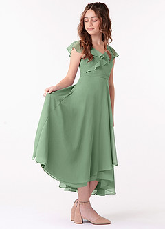 Azazie Posie Junior Matcha A-Line Ruched Chiffon Dress image3