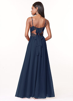 Azazie Zeya Bridesmaid Dresses Dark Navy A-Line V-Neck Pleated Chiffon Dress image3