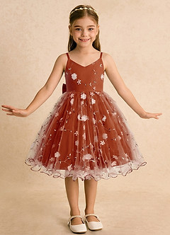 Azazie Junebug Flower Girl Dresses Paprika Ball-Gown Spaghetti Strap Tulle Dress image3