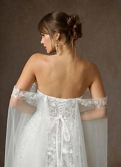 Azazie Wynery At-home Try On Dresses Diamond White Ball-Gown Off the Shoulder Lace Dress image8