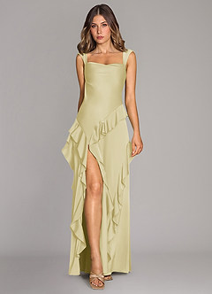 Azazie Sloane Bridesmaid Dresses Lemon Sorbet A-Line Sweetheart Neckline Stretch Satin Dress image1