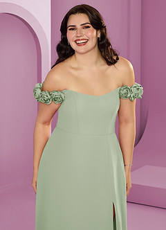 Barbie ♥ Azazie Bridesmaid Dresses Dusty Sage A-Line Off the Shoulder Chiffon Convertible Dress image16
