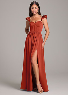 Azazie Denisse Bridesmaid Dresses Rust A-Line Ruched Stretch Satin Dress image5