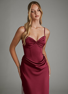 Azazie Natasha Bridesmaid Dresses Burgundy Mermaid Corset Stretch Satin Dress image3
