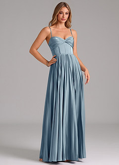 Azazie Tyla Bridesmaid Dresses Dusty Blue A-Line Sweetheart Neckline Stretch Satin Dress image3