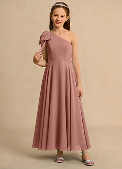 Azazie Guppy Junior Formal vestidos de niña de las flores Vestido de Rosa De Cedro de Gasa de Corte En A con Hombro unilateral image3