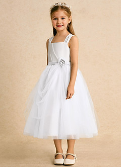 Azazie Bonny Flower Girl Dresses Ivory White Ball-Gown Pleated Tulle Dress image3