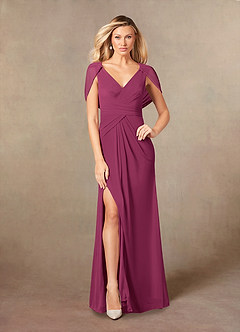 Azazie Luisa Mother of the Bride Dresses Mulberry Mermaid V-Neck Pleated Mesh Dress image1
