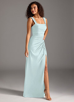 Azazie Jesaphine Bridesmaid Dresses Sea Glass Sheath Bow Stretch Satin Dress image7