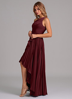 Azazie Lyrica Bridesmaid Dresses Cabernet A-Line One Shoulder Stretch Satin Dress image5