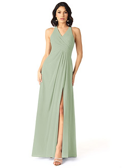 Azazie Danica Bridesmaid Dresses Dusty Sage A-Line Pleated Chiffon Dress image1