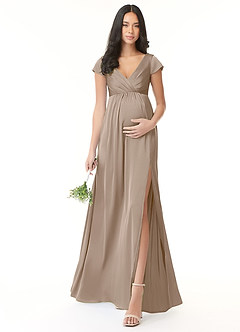 Azazie Allessia Maternity Bridesmaid Dresses A-Line Pleated Stretch Satin Floor-Length Dress image1