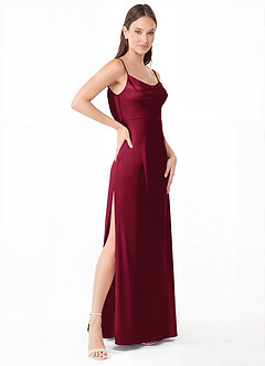 Azazie Alaija Bridesmaid Dresses Burgundy Mermaid Side Slit Stretch Satin Dress image3