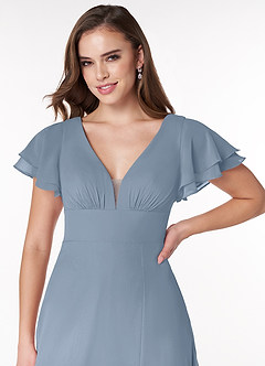 Azazie Ashika Final Sale Dusty Blue A-Line V-neck Ruched Chiffon Dress image5