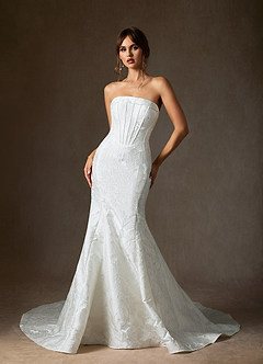 Azazie Kristella Vestidos de novia Vestido de Diamante Blanco de Jacquard Floral de Corte Sirena con Sin tirantes image1