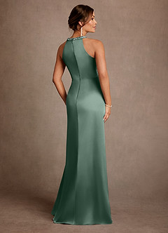 Azazie Lawrence Mother of the Bride Dresses Eucalyptus A-Line Pleated Stretch Satin Dress image3
