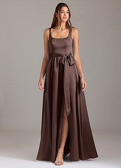 Azazie Elliott Final Sale Ganache A-Line with Pockets Stretch Satin Dress image3