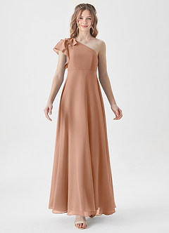 Azazie Arabella Junior Robe Trapèze en Mousseline de soie Rayé Champagne Rosé image5