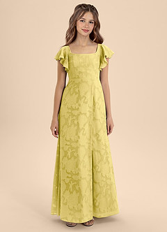 Azazie Bondi Junior Canary A-Line Bow Floral Burnout Dress image6