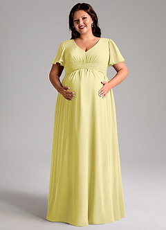 Azazie Verna Maternity Bridesmaid Dresses A-Line V-Neck Ruched Chiffon Floor-Length Dress image11