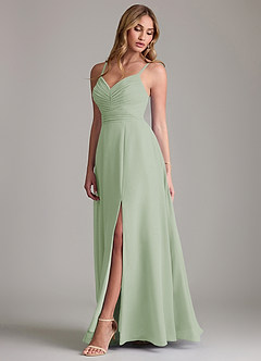 Azazie Terese Bridesmaid Dresses Dusty Sage A-Line Pleated Chiffon Dress image4