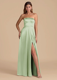 Azazie Wren 신부 들러리 드레스 A라인 스트랩리스 메탈릭 새틴 바닥 길이 드레스 image4