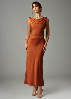 Azazie Kieryn Robes de demoiselle d'honneur Robe Sirène en Satin extensible Plissée Cannelle image1