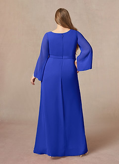 Azazie Belinda vestidos de madre de la novia Vestido de Azul Real de Gasa de Corte En A con Cuello en V Plisado image7