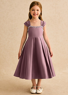 Azazie Yosemite Flower Girl Dresses Vintage Mauve Ball-Gown Sweetheart Neckline Matte Satin Dress image4