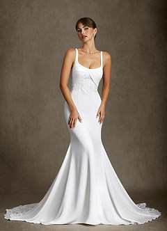 Azazie Gina Wedding Dresses Diamond White Mermaid Square Neckline Crepe Back Satin Dress image5