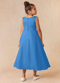 Azazie Lindy Flower Girl Dresses Blue Jay A-Line Pleated Matte Satin Dress image6