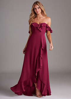 Azazie Lyra Bridesmaid Dresses Burgundy A-Line Chiffon Convertible Dress image4